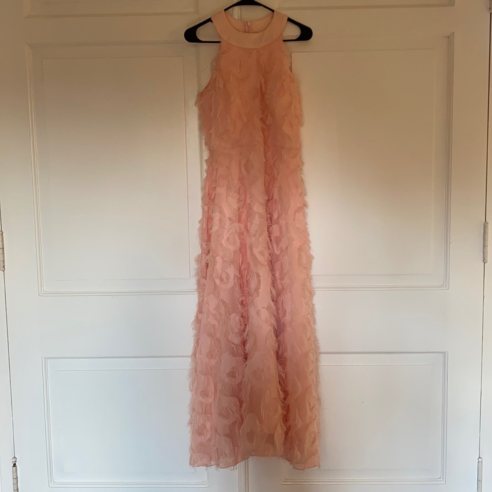 Chicwish Blush Feathered Halter Maxi Dress. Sm. Worn once. SO many compliments!